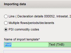 PSI commodity codes import